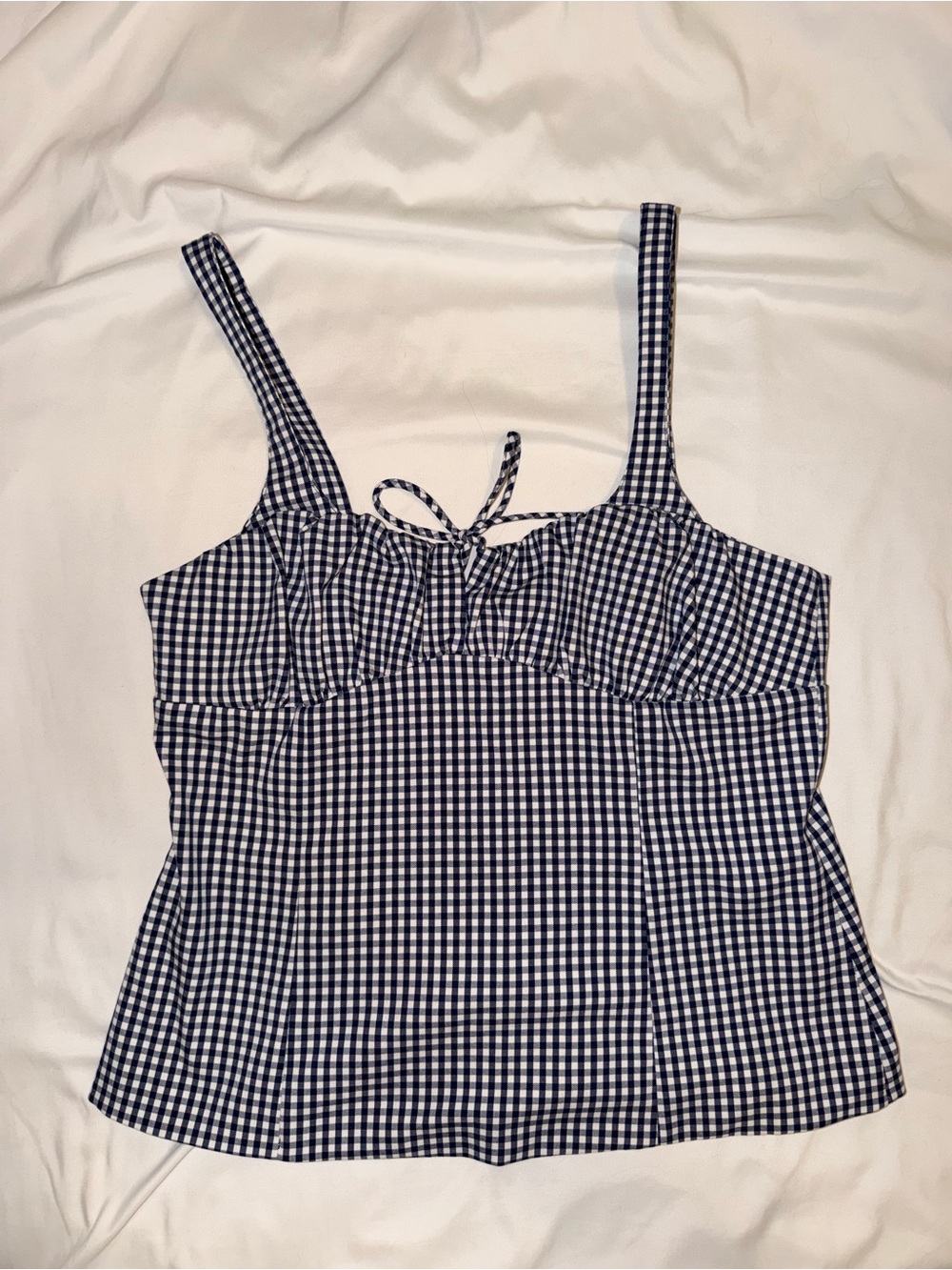 Zara  Navy Gingham Tie-Front Tank Top